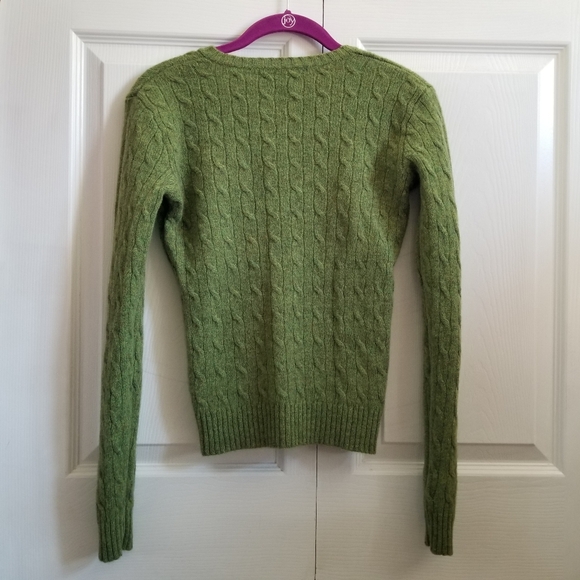 Vintage/Y2K Ralph Lauren Sport 100% Wool Dark Green V-Neck Sweater - Picture 2 of 3